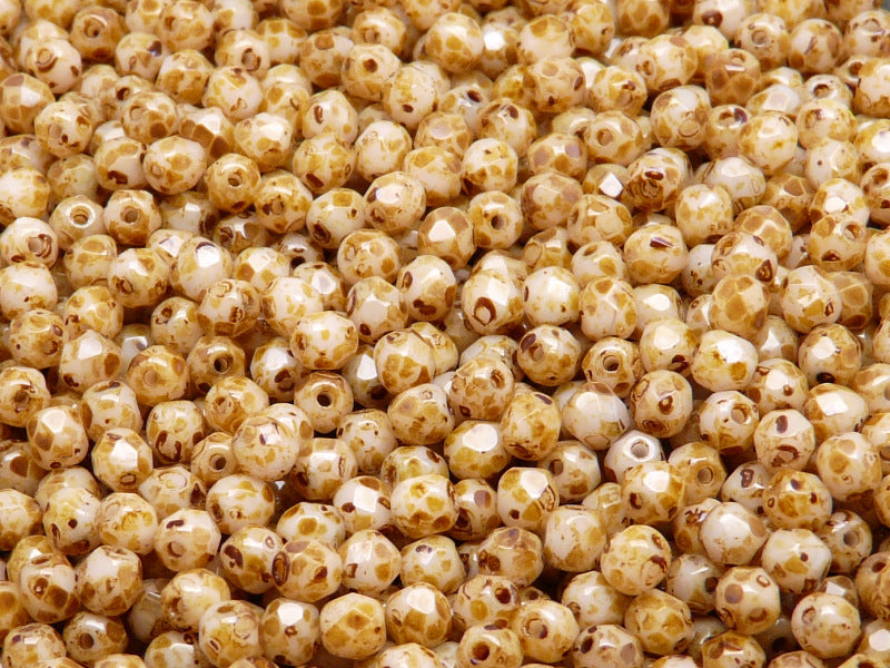 100 pcs Fire Polished Faceted Beads Round, 4mm, Pink Opal Travertine, Czech Glass