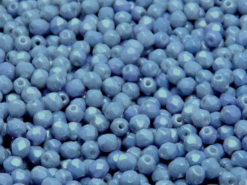 100 pcs Fire Polished Faceted Beads Round, 4mm, Chalk Blue Luster, Czech Glass