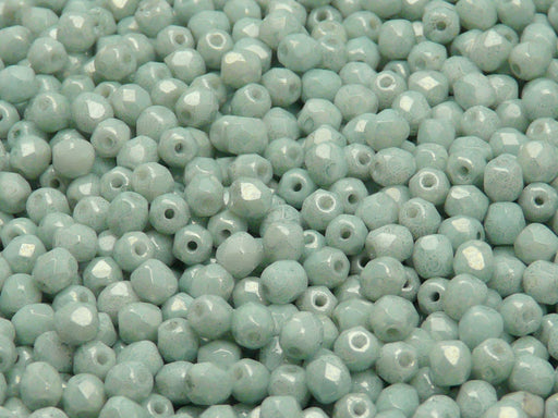 100 pcs Fire Polished Faceted Beads Round, 4mm, Chalk Light Green Luster, Czech Glass
