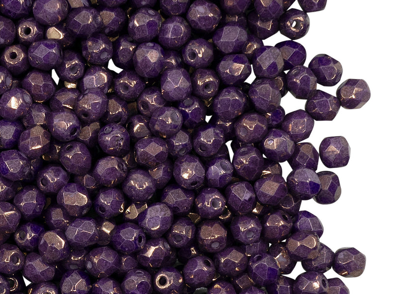 100 pcs Fire Polished Faceted Beads Round, 4mm, Vega On Chalk, Czech Glass