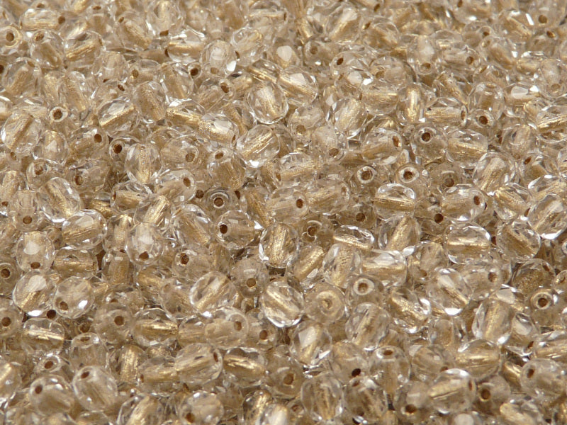 100 pcs Fire Polished Faceted Beads Round, 4mm, Crystal Gold Lined, Czech Glass
