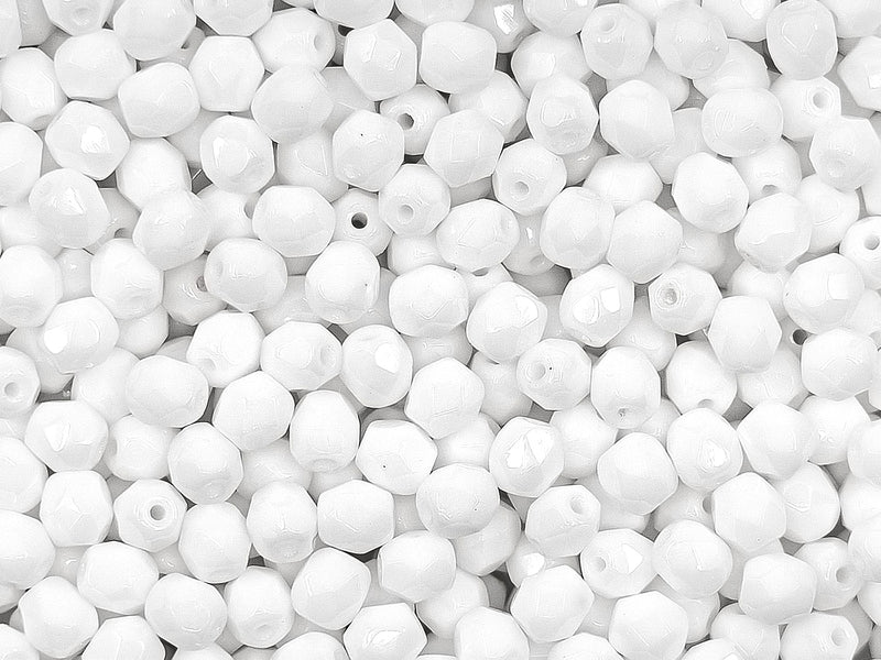 Set of Round Fire Polished Beads (3mm, 4mm, 6mm), 2 colors: Crystal AB and Chalk White, Czech Glass