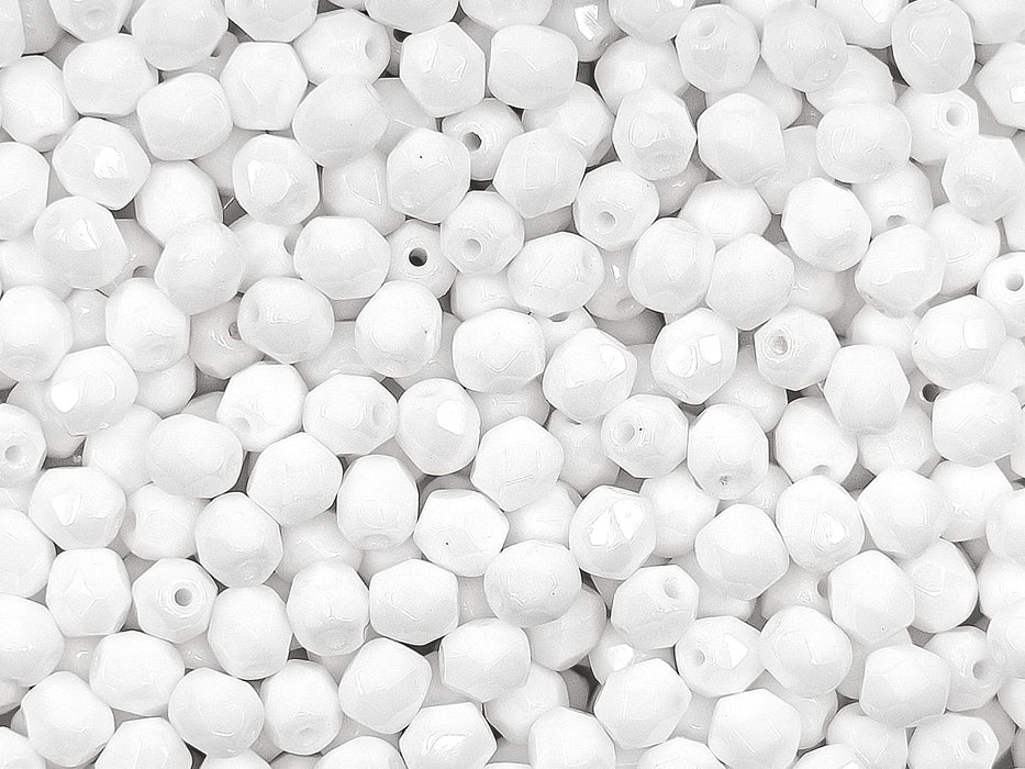 100 pcs Fire Polished Faceted Beads Round, 4mm, Chalk White, Czech Glass