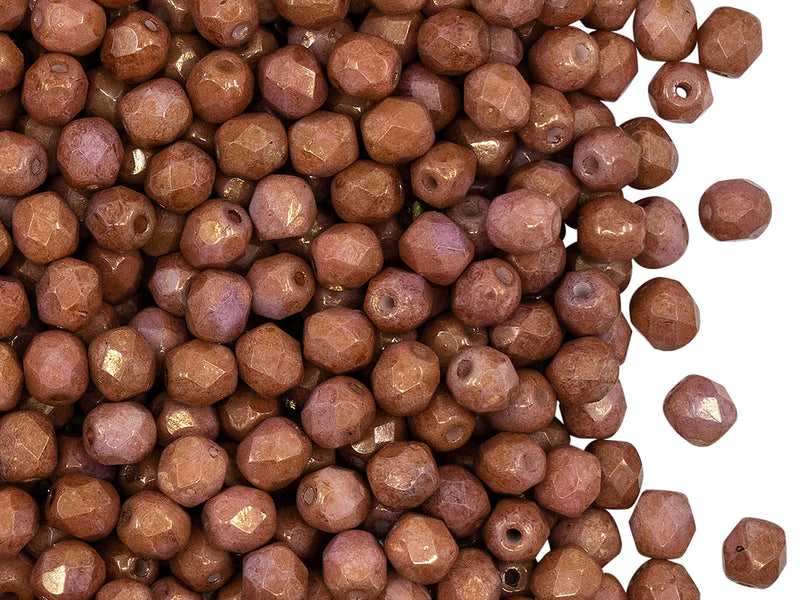 100 pcs Fire Polished Faceted Beads Round, 4mm, Opaque Mix Red/Orange Ceramic Look, Czech Glass