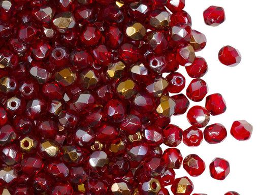 100 pcs Fire Polished Faceted Beads Round, 4mm, Ruby Valentinite, Czech Glass