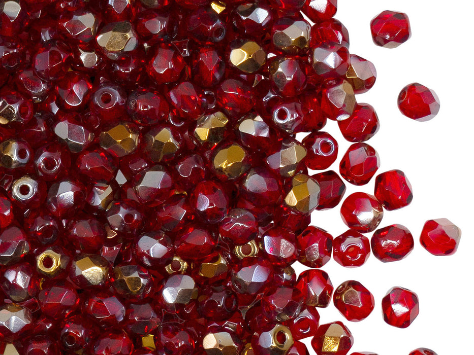 100 pcs Fire Polished Faceted Beads Round, 4mm, Ruby Valentinite, Czech Glass