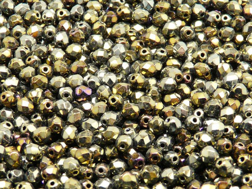 100 pcs Fire Polished Faceted Beads Round, 4mm, Jet Bronze Iris, Czech Glass