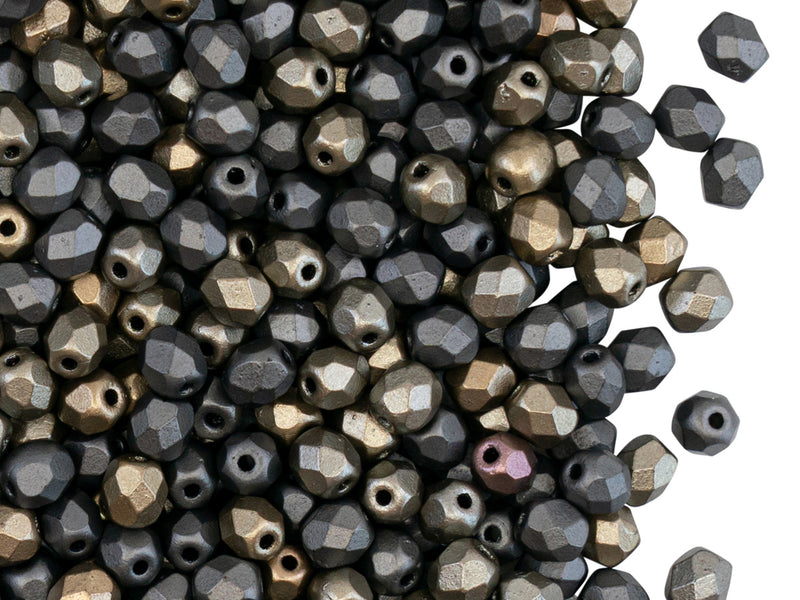 100 pcs Fire Polished Faceted Beads Round, 4mm, Bronze Gray Rainbow Matte, Czech Glass