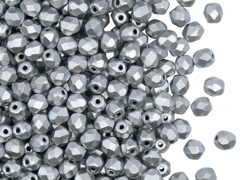 Set of Round Fire Polished Beads (3mm, 4mm, 6mm), 2 colors: Aztec Gold and Silver (Aluminium) Matte, Czech Glass