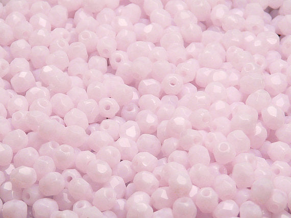 100 pcs Fire Polished Faceted Beads Round, 4mm, Light Pink Opal, Czech Glass