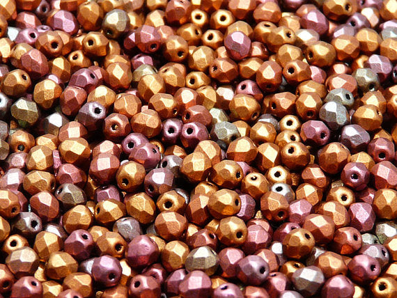 100 pcs Fire Polished Faceted Beads Round, 4mm, Silky Violet Rainbow, Czech Glass