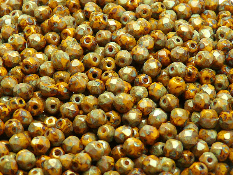 100 pcs Fire Polished Faceted Beads Round, 4mm, Lemon Travertine (Opaque Yellow Travertine), Czech Glass