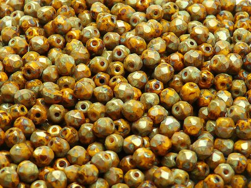 100 pcs Fire Polished Faceted Beads Round, 4mm, Lemon Travertine (Opaque Yellow Travertine), Czech Glass