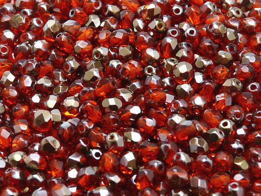 100 pcs Fire Polished Faceted Beads Round, 4mm, Dark Amber Valentinite, Czech Glass
