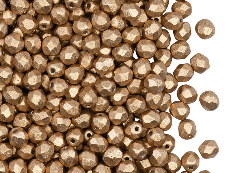 100 pcs Fire Polished Faceted Beads Round, 4mm, Aztec Gold (Crystal Bronze Pale Gold), Czech Glass