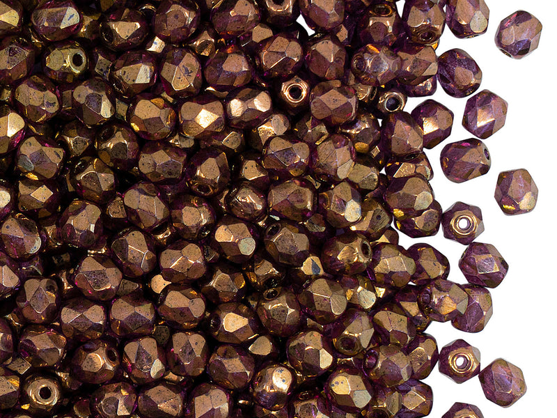 100 pcs Fire Polished Faceted Beads Round, 4mm, Crystal Red Luster, Czech Glass