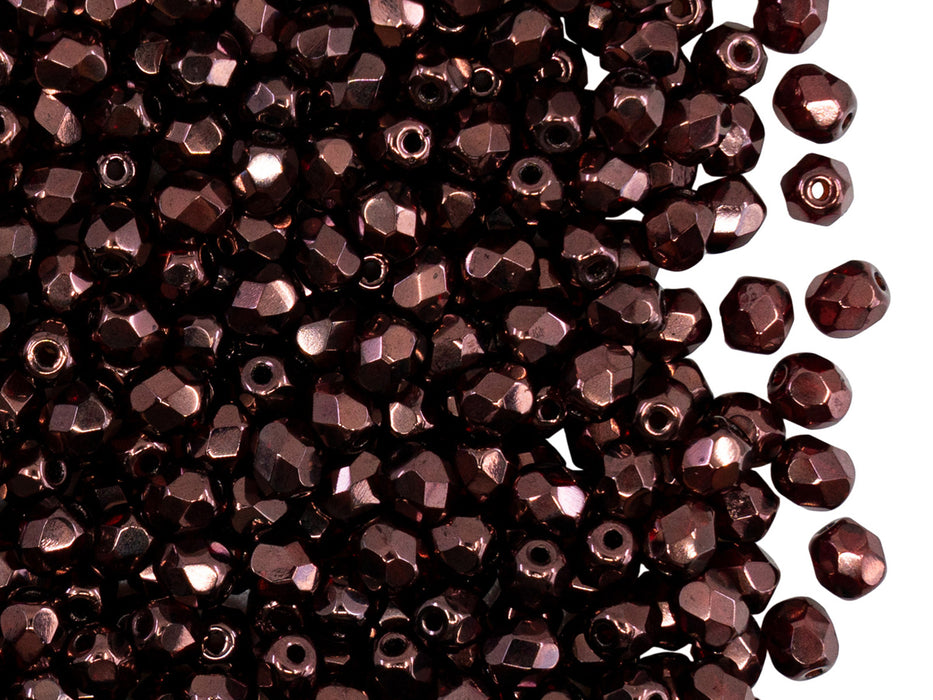 100 pcs Fire Polished Faceted Beads Round, 4mm, Ruby Vega Luster, Czech Glass