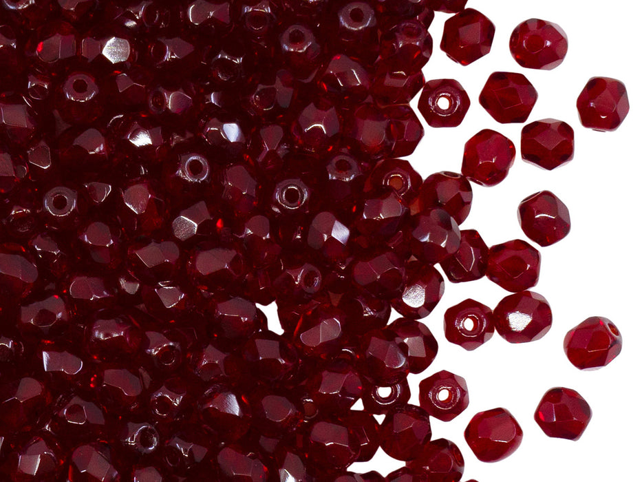 100 pcs Fire Polished Faceted Beads Round, 4mm, Dark Ruby, Czech Glass