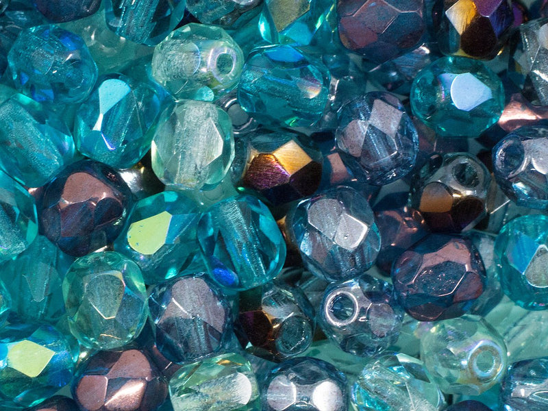 100 pcs Fire Polished Beads 4 mm, Blue Vega Mix, Czech Glass