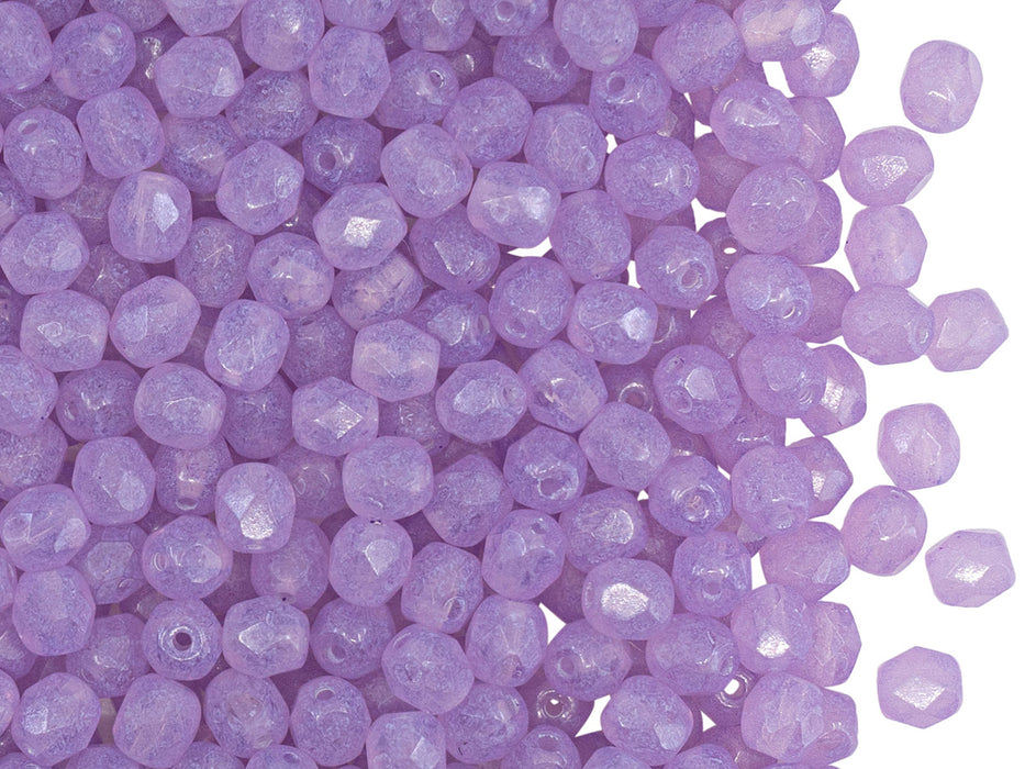 100 pcs Fire Polished Beads 4 mm, Crystal Opal Lavender, Czech Glass