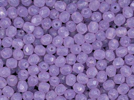 100 pcs Fire Polished Beads 4 mm, Crystal Opal Lavender, Czech Glass