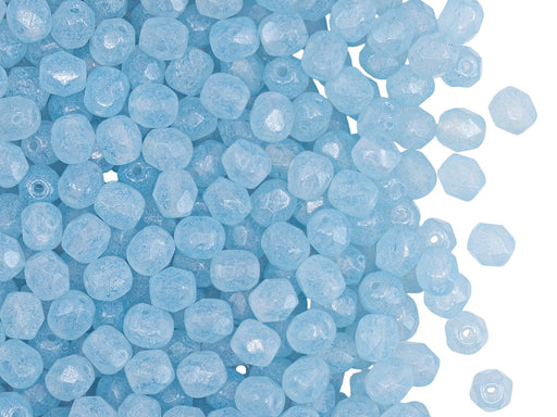 100 pcs Fire Polished Beads 4 mm, Crystal Opal Aquamarine, Czech Glass