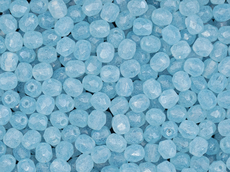 100 pcs Fire Polished Beads 4 mm, Crystal Opal Aquamarine, Czech Glass