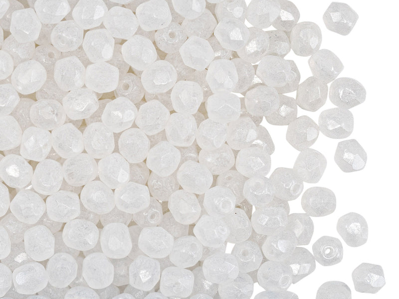 100 pcs Fire Polished Beads 4 mm, Crystal Opal White, Czech Glass