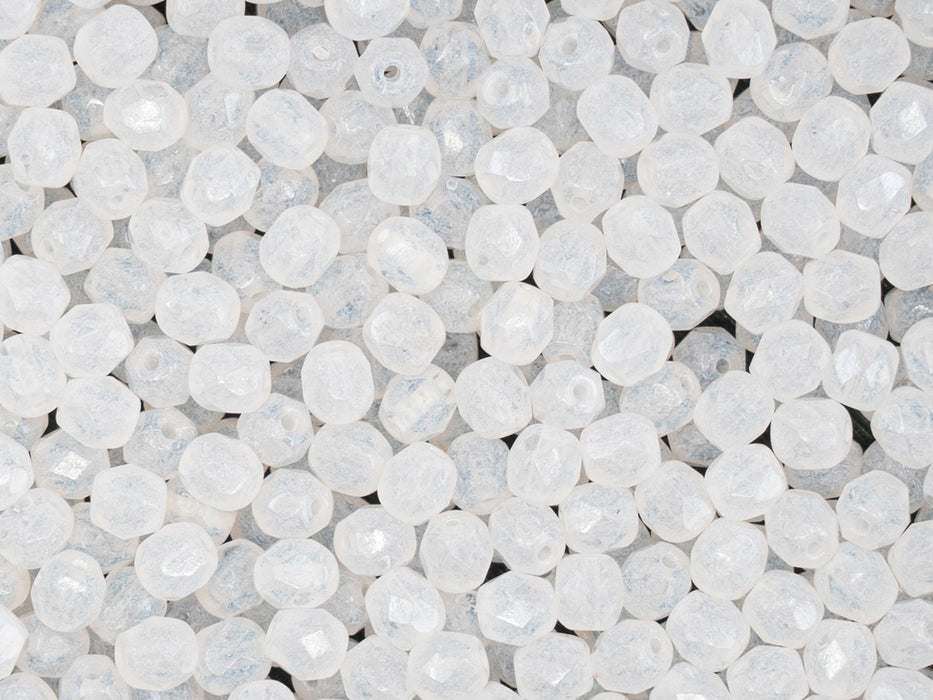 100 pcs Fire Polished Beads 4 mm, Crystal Opal White, Czech Glass