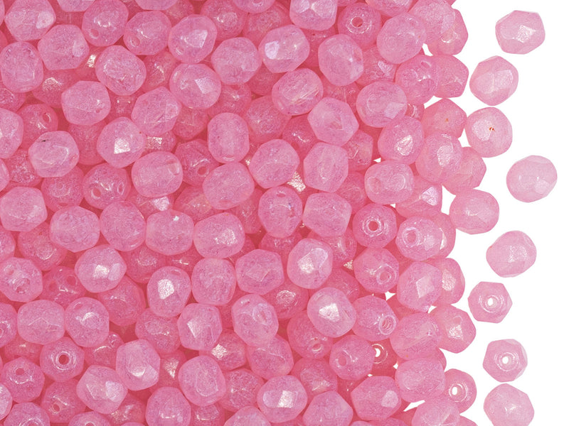 100 pcs Fire Polished Beads 4 mm, Crystal Opal Rose, Czech Glass