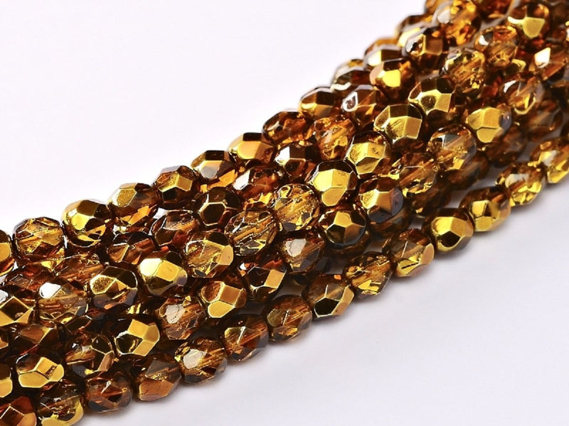 100 pcs 100 pcs Fire Polished Beads 4 mm Crystal Topaz Metallic Ice Czech Glass Brown