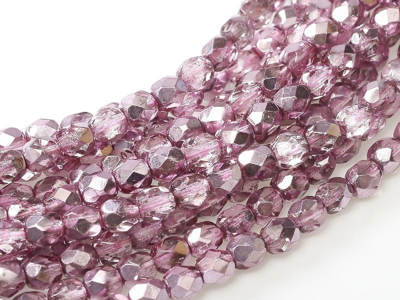 100 pcs 100 pcs Fire Polished Beads 4 mm Crystal Flamingo Metallic Ice Czech Glass Pink