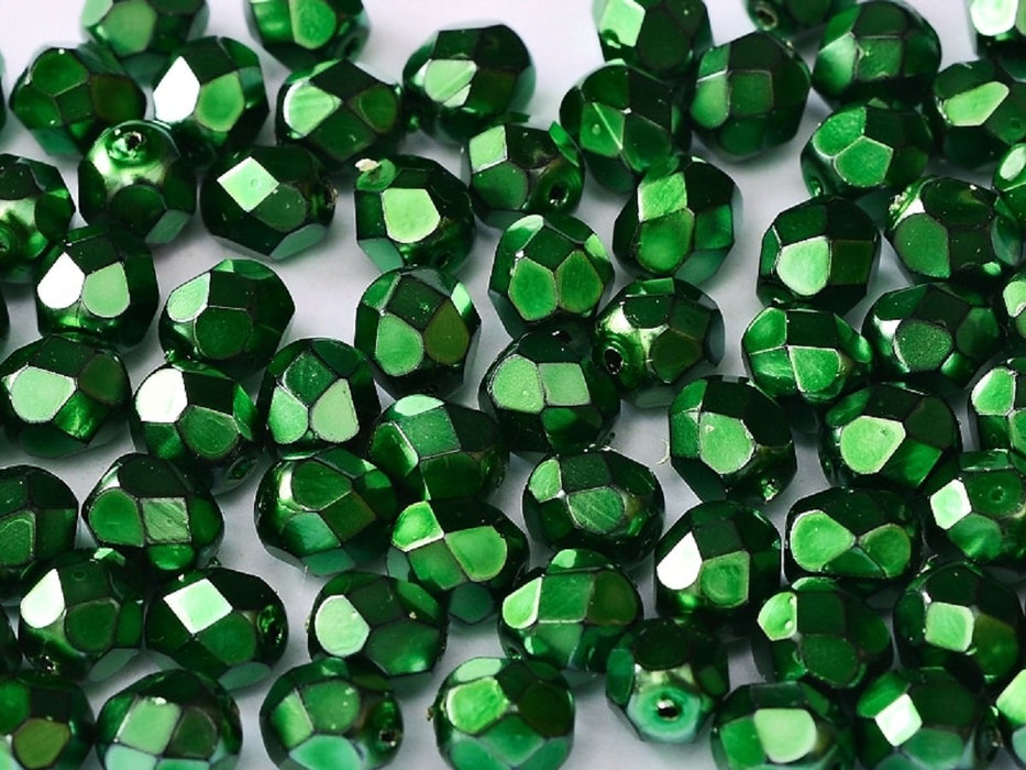 100 pcs 100 pcs Fire Polished Beads 4 mm Jet Heavy Metal Emerald Czech Glass Green