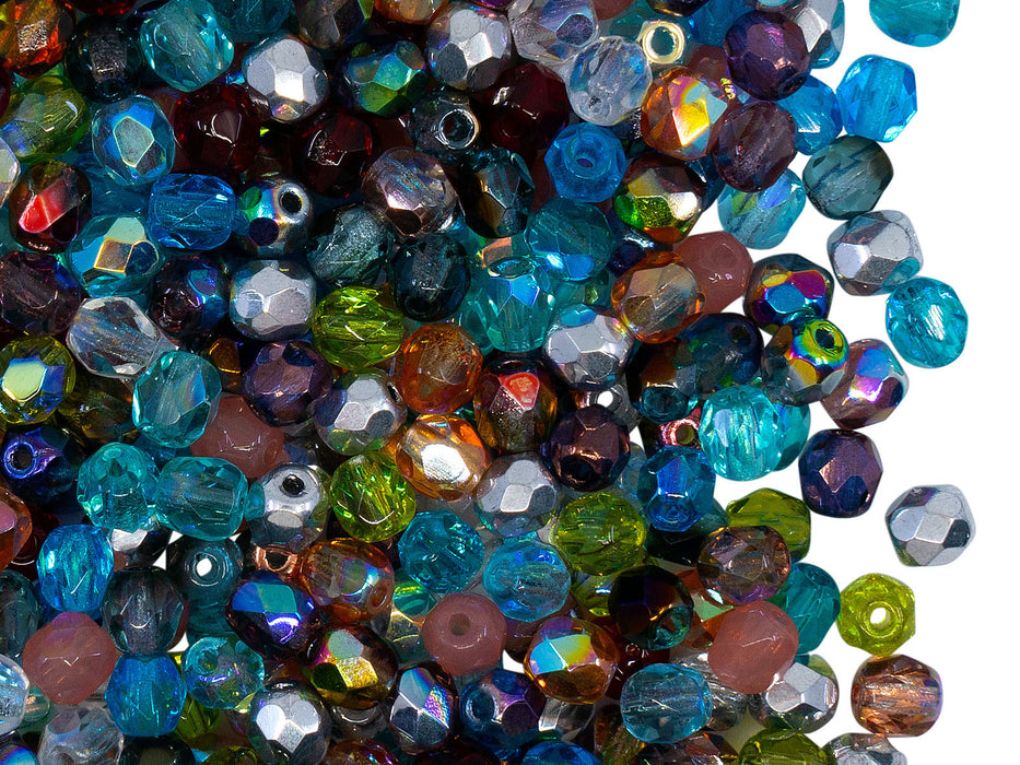 100 pcs Fire Polished Beads 4 mm, Transparent Mix, Czech Glass