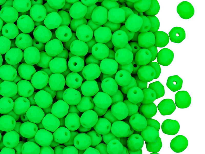 Fire Polished Faceted Beads Round 4 mm, Green Neon, Czech Glass