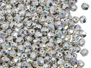 Fire Polished Faceted Beads Round 4 mm, Sterling Silver Plated AB, Czech Glass