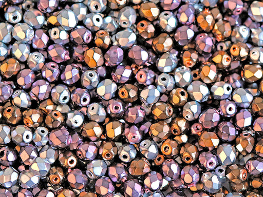 100 pcs Fire Polished Faceted Beads Round 4 mm, Mix Heavy Metal, Czech Glass