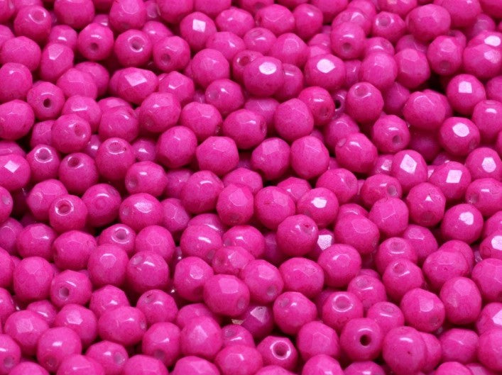 Fire Polished Faceted Beads Round 4 mm, White Alabaster Terra Intensive Magenta, Czech Glass