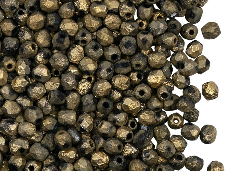 100 pcs Fire-Polished Faceted Beads Round 4mm, Czech Glass, Crystal Etched Amber Full Dark