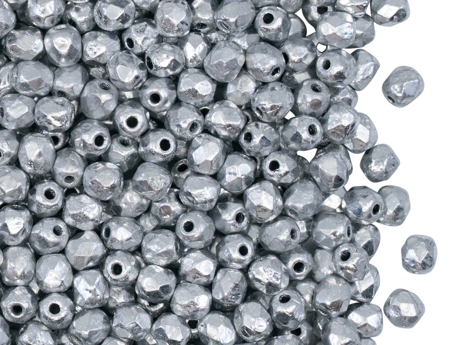 100 pcs Fire-Polished Faceted Beads Round 4mm, Czech Glass, Crystal Etched Labrador Full
