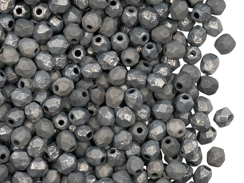 100 pcs Fire-Polished Faceted Beads Round 4mm, Czech Glass, Crystal Etched Labrador Full Dark