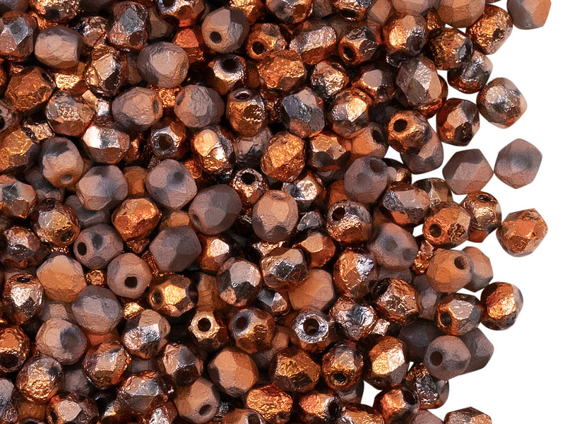 100 pcs Fire-Polished Faceted Beads Round 4mm, Czech Glass, Crystal Etched Sunset Full