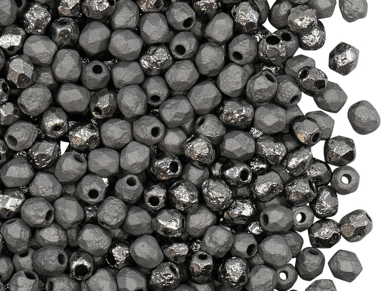 100 pcs Fire-Polished Faceted Beads Round 4mm, Czech Glass, Crystal Etched Chrome Full