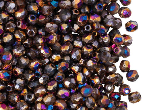 100 pcs Fire-Polished Faceted Beads Round 4mm, Czech Glass, Crystal Etched Sliperit Full