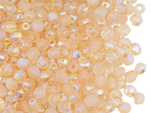 100 pcs Fire-Polished Faceted Beads Round 4mm, Czech Glass, Crystal Etched Yellow Rainbow