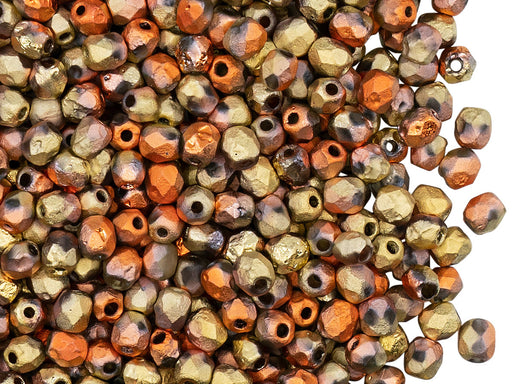 100 pcs Fire-Polished Faceted Beads Round 4mm, Czech Glass, Crystal Etched California Gold Rush