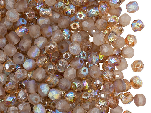 100 pcs Fire-Polished Faceted Beads Round 4mm, Czech Glass, Crystal Etched Brown Rainbow