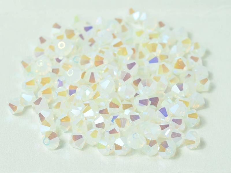 Machine Cut Beads (M.C. Beads) 4 mm, White Opal 2x AB, Czech Glass