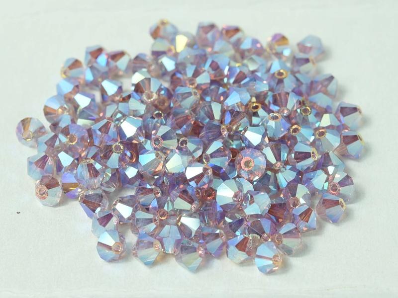 Machine Cut Beads (M.C. Beads) 4 mm, Light Amethyst 2x AB, Czech Glass
