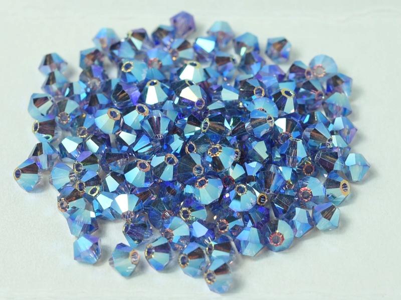 Machine Cut Beads (M.C. Beads) 4 mm, Tanzanite 2x AB, Czech Glass